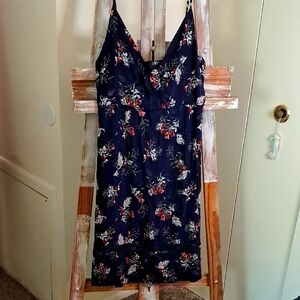 Love Kuza Floral Print Navy Cutout Midi Dress